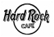 Czarny okrąg zawierający duży napis Hard Rock wystający poza granicę okręgu a pod nim napis CAFE w całości wewnątrz okręgu na białym tle