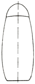 Czarno-biały rysunek kształtu obłej butelki z zamknięciem z przerywaną linią biegnącą wzdłuż osi pionowej butelki