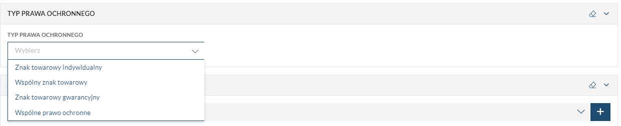 Sekcja „Typ prawa ochronnego”